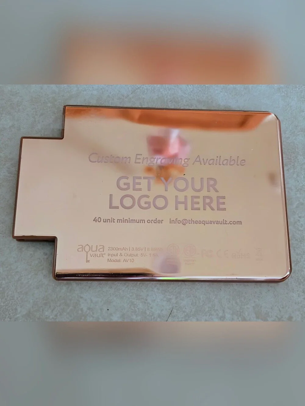 Aquavault Credit Card Size Portable Charger in Rose Gold